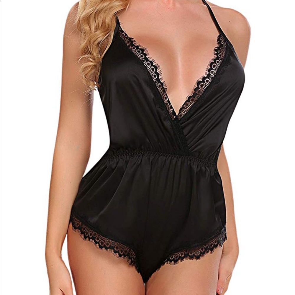 V Neck Satin Teddy